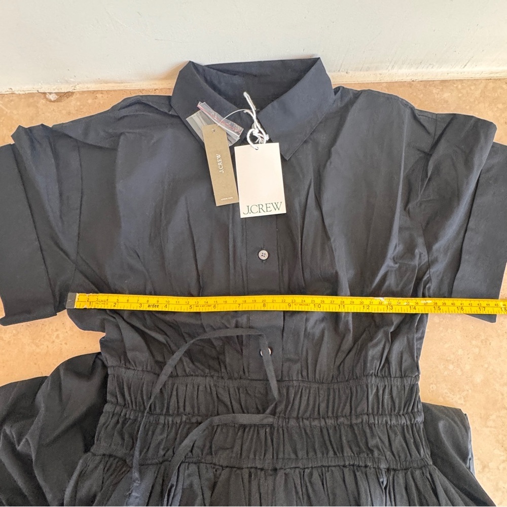 J Crew Elena Cotton Shirt Dress Midi Collared Short Sleeve Womens Size 00P Black - Picture 6 of 13